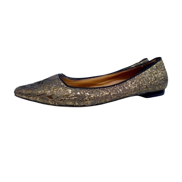 Talbots Womens Gold Embroidered Fabric Canvas Slip On Driving Smoke Flats 7.5 N - Picture 1 of 10